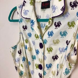 Retro midi dress with ROOSTER pattern!